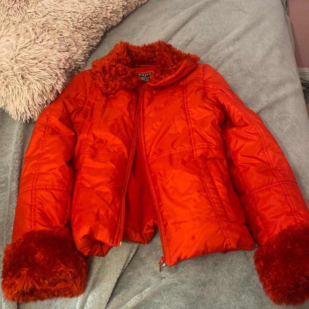 cute red winter puffer jacket